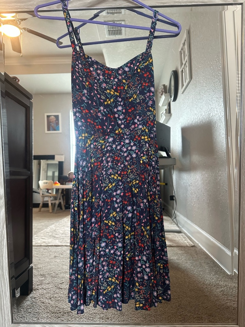 Old Navy Navy Floral Midi Dress with Yellow & Pink Blooms
